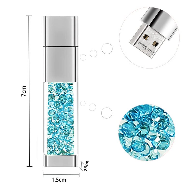 Fire Stone Lovely Diamond USB 2.0 Flash Drive Data Storage Memory Stick USB Stick Pendrive Gift (32GB, Lake Blue) - Image 2